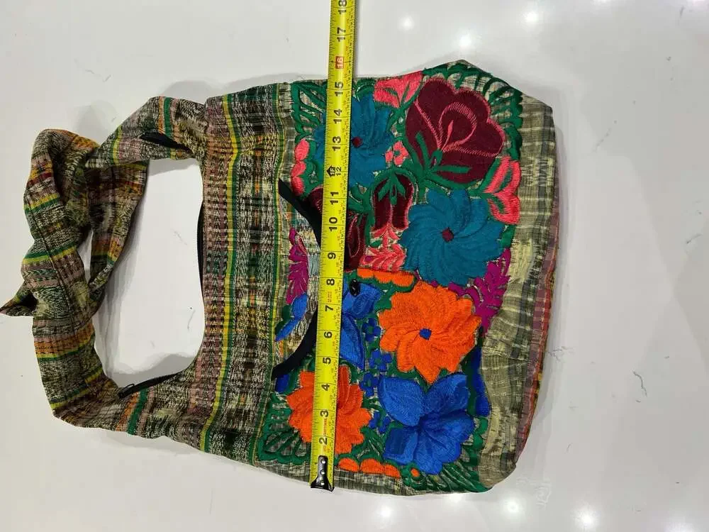 Vintage Mexican Floral Embroidered Boho Crossbody Hobo Bag